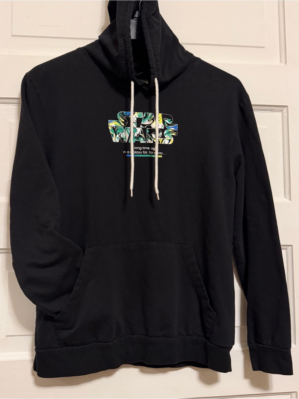 Star Wars Black Tee with Gradient Blue-Green-Yellow Accent